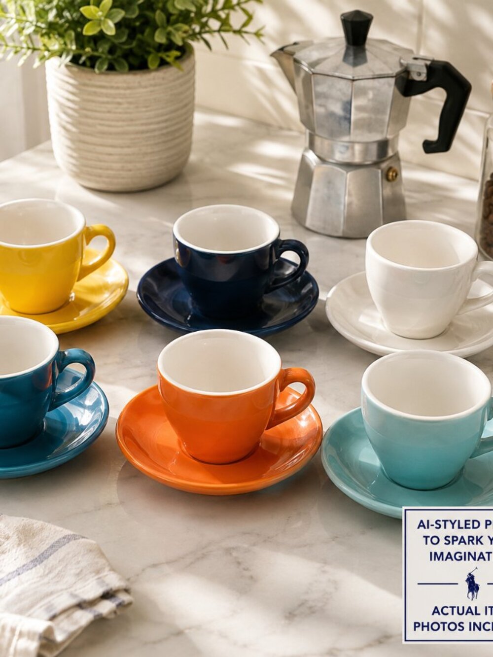 Sweese Espresso Cappuccino Cups & Saucers Set of 6 Colorful Porcelain